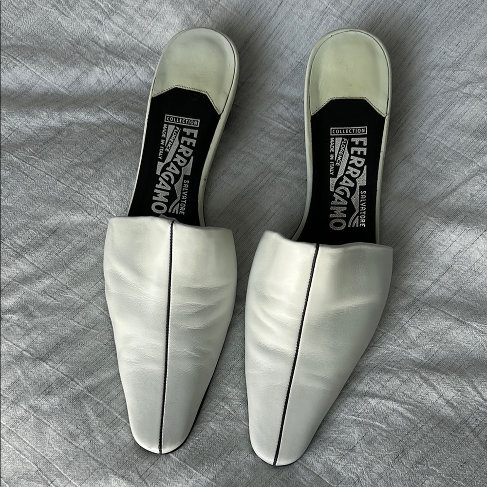 Ferragamo White Leather Mules